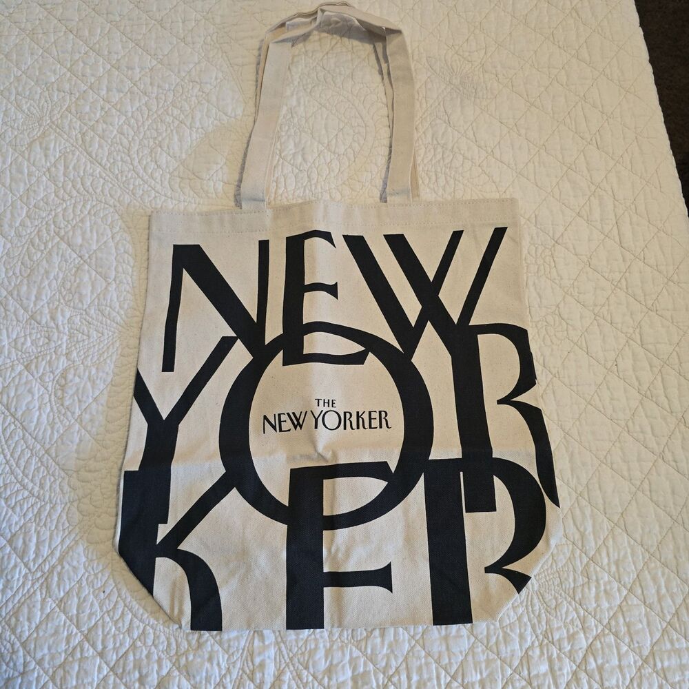 The New Yorker Canvas Tote Bag New 15 x 15 x 5" NWOT Cream Black #4